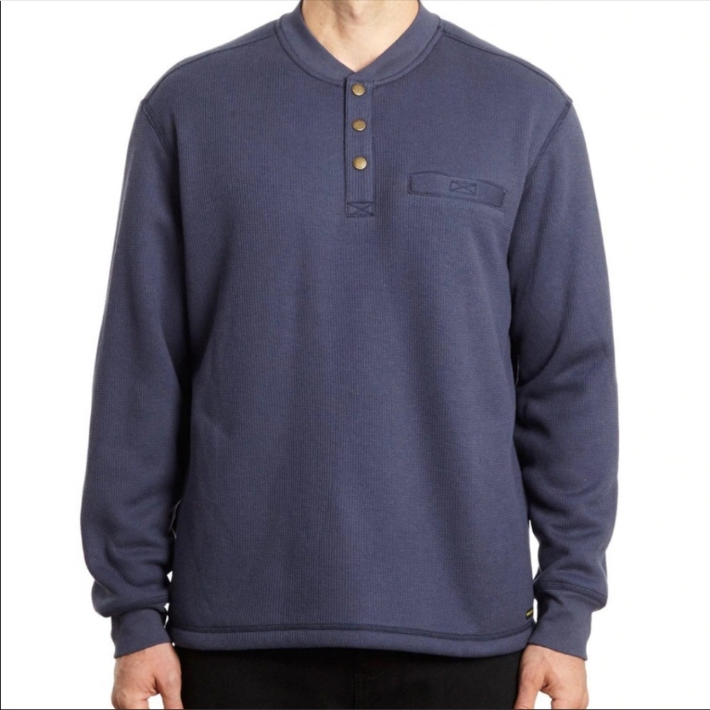 Stanley Mens Blue 3 Button Pullover Thermal LS Henley Lined wFaux Fleece Shirt